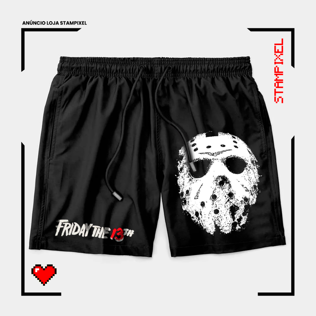 Bermuda Tactel Sexta Feira 13 Jason Friday The 13th Short Confortável Com Elastano Ideal Lazer Treino Esportes Praia