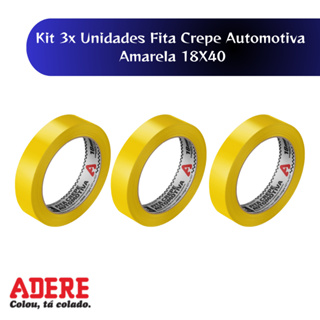 Kit 3 Unidades Fita Crepe Automotiva Amarela Premium 18mm x 40m Adere em Oferta na Shopee
