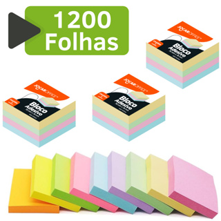 Kit 3 Bloco Adesivo 76x76 Colorido 1200 Folhas Notas Anotaçoes Fofo Pequeno Grande Caderno Livro em Oferta na Shopee