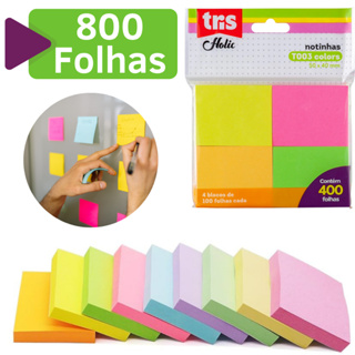 Kit 2 Bloco Adesivo 50x40 Colorido 800 Folhas Notas Anotaçoes Fofo Pequeno Grande Caderno Livro em Oferta na Shopee