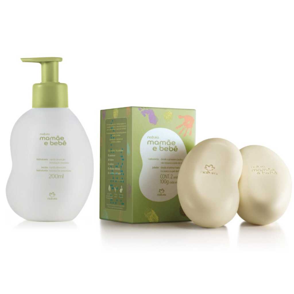 Kit Natura Mamãe e Bebê: Sabonete em Barra 2 unidades 100g cada + Hidratante 200ml