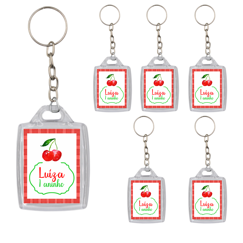 50 Chaveiros Cerejinha Aquarela Personalizado Chá de Bebê Aniversário Lembrancinha Festa