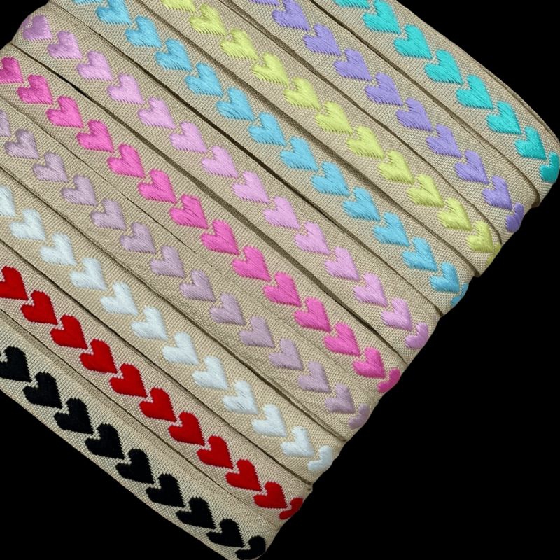 Fita Coração Bordada Corações Importada 10mm Customização Laços Tiaras DIY