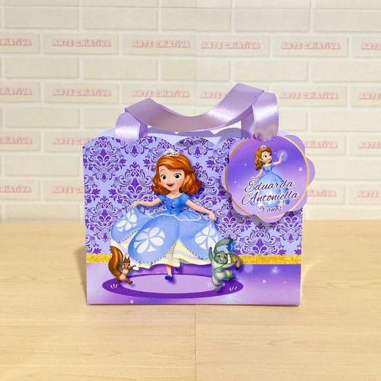 Sacolinha Ondas PEQUENA Com Tag Personalizada Princesa Sofia PEGUE E MONTE