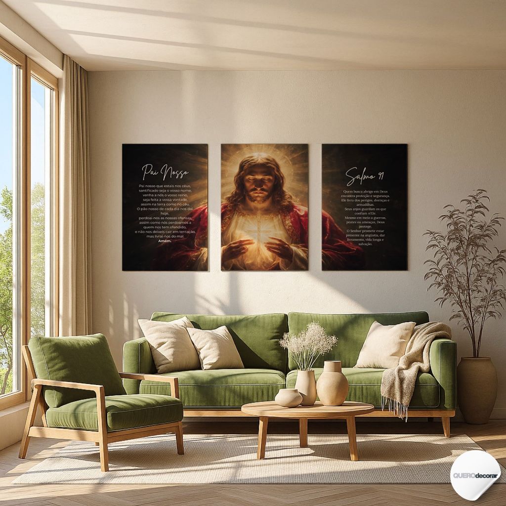 Quadros Decorativos Jesus Pai Nosso e Salmo 91Quadro Religioso Fé Proteção Inspiração Parede Sala Quarto