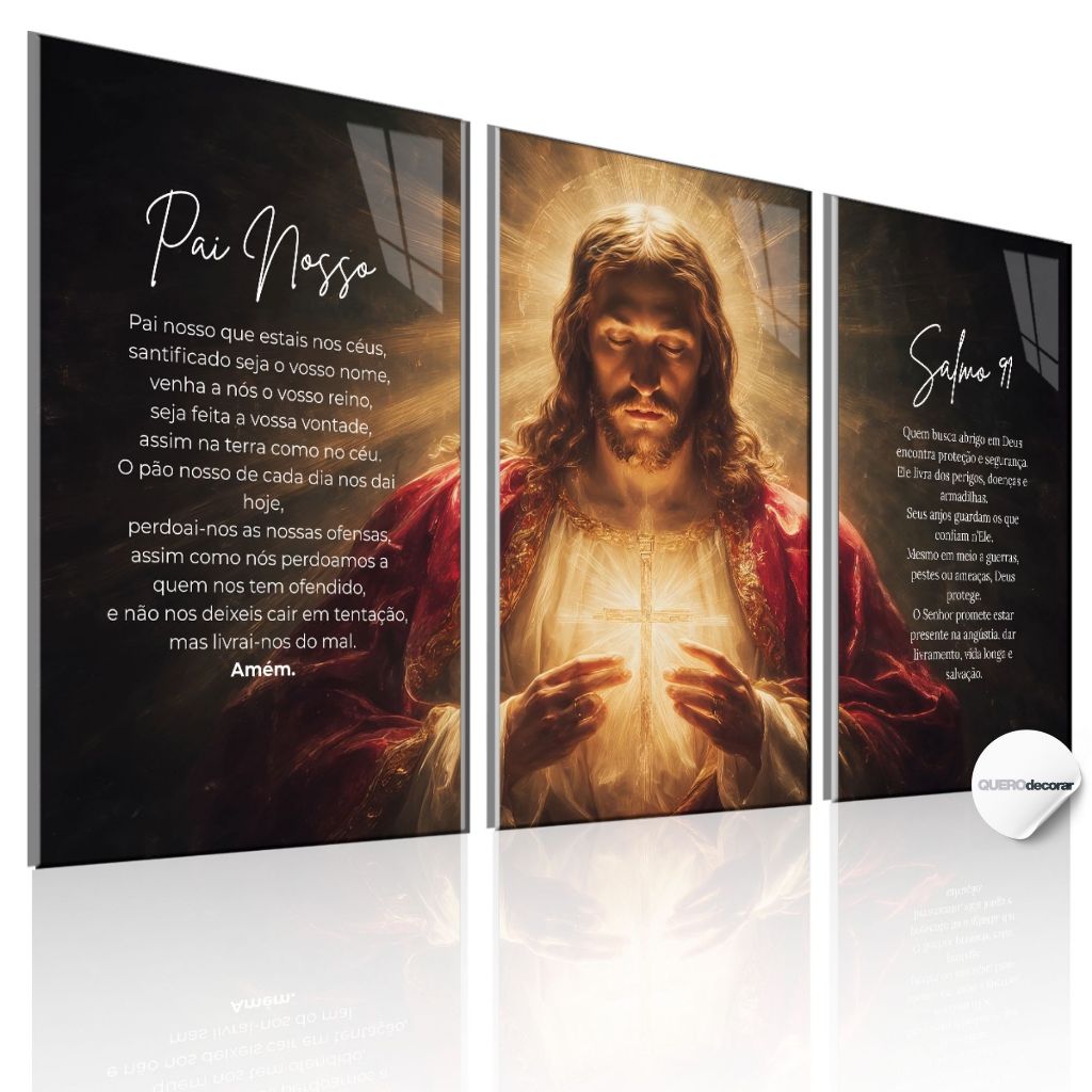 Quadros Decorativos Jesus Pai Nosso e Salmo 91Quadro Religioso Fé Proteção Inspiração Parede Sala Quarto em Oferta na Shopee