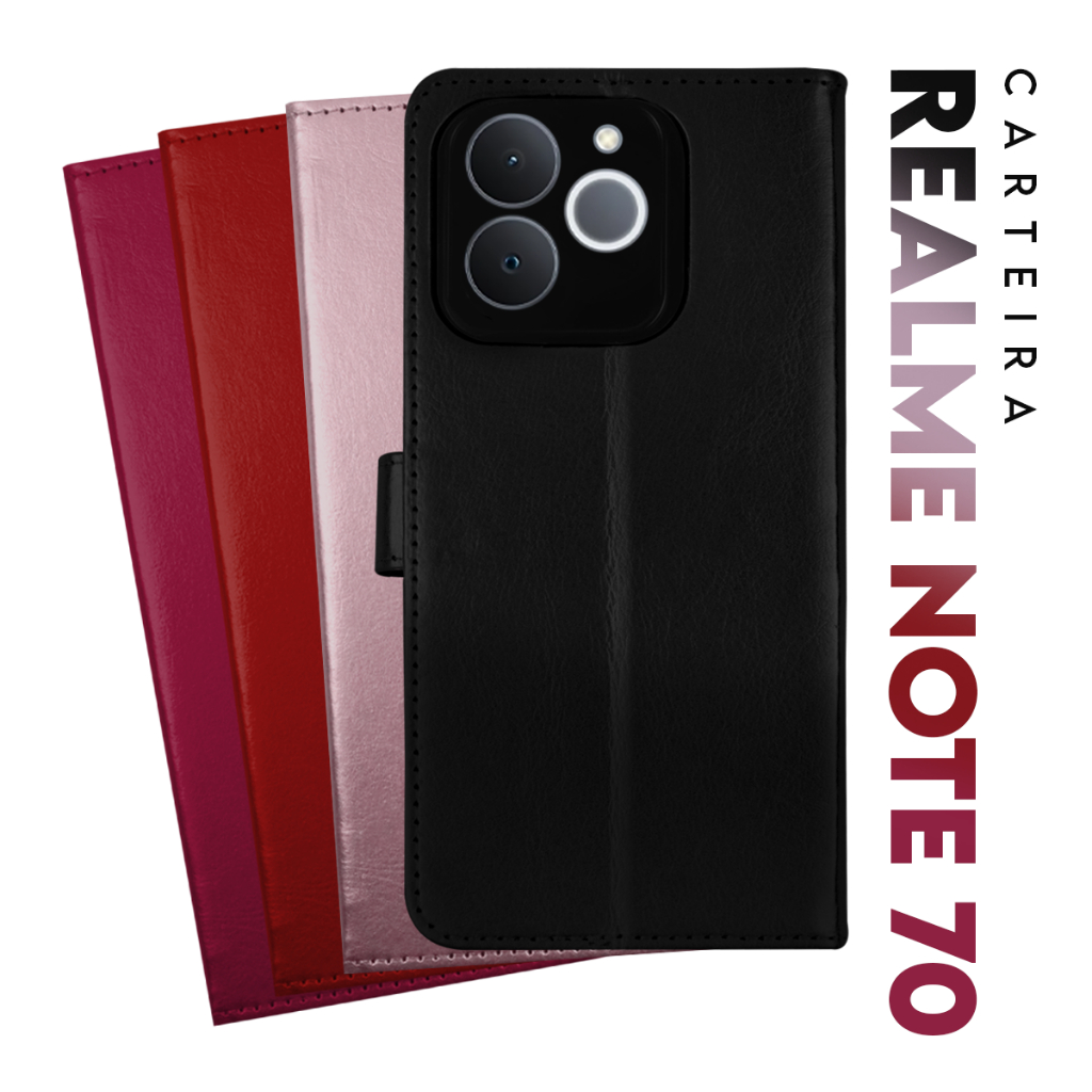 Capa Case Capinha Carteira Flip Cover Couro Sintético PRETA Realme Note 70 tela 6.74 pol Cell in Power25 em Oferta na Shopee