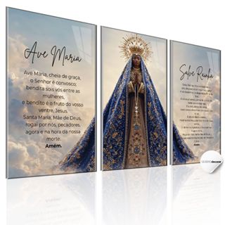 Kit 3 Quadros Decorativos Nossa Senhora Aparecida Quadro Religioso Ave Maria Salve Rainha Fé Devoção Parede Sala em Oferta na Shopee