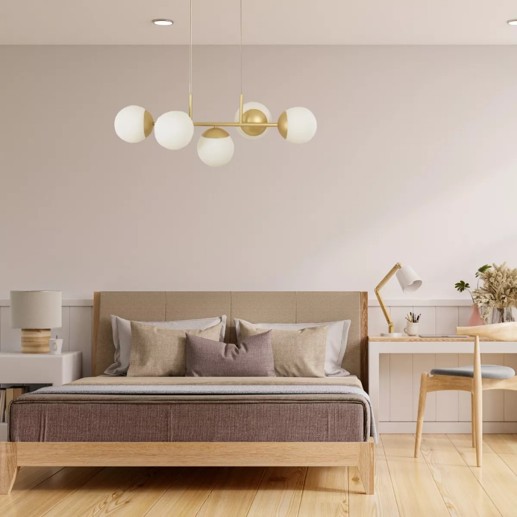 Lustre de teto pendente com 5 globos de vidro estilo jabuticaba alumínio soquete lampadas comuns E27