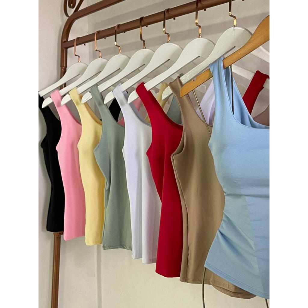 Kit de 2 Blusas Feminina Regata Decote Quadrado Verão Básica Lisa Blogueira