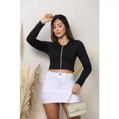 Cropped blusinha feminino de ziper manga longa moda gringa suplex