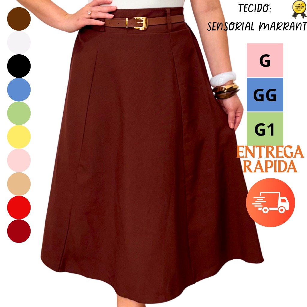 Saia Midi Godê Rodada Evangélica Tecido Sensorial Marrant Plus Size M G GG G1 G2 G3 em Oferta na Shopee