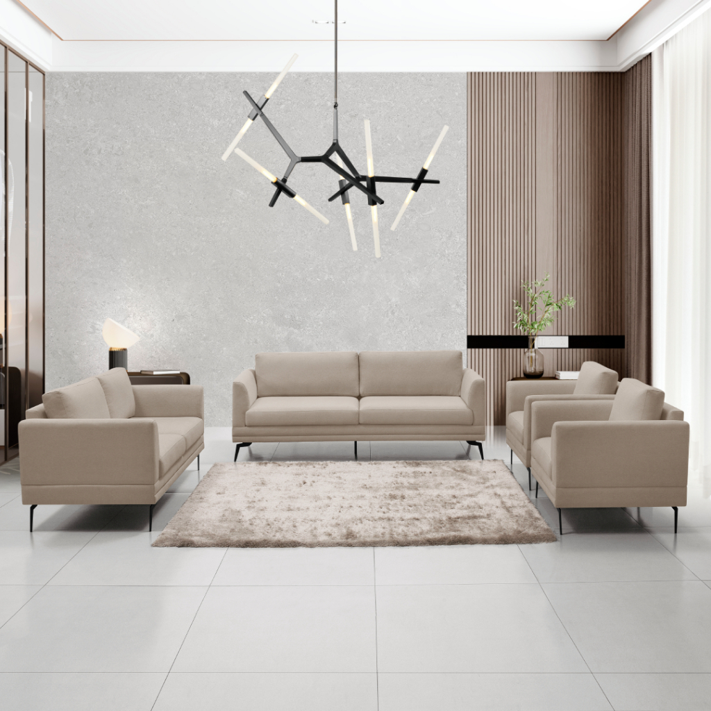 Conjunto Sofá 1,60mt e Sofá 1,80mt Com 2 Poltronas Modernas Estofada em Linho Premium Para Sala Luxo