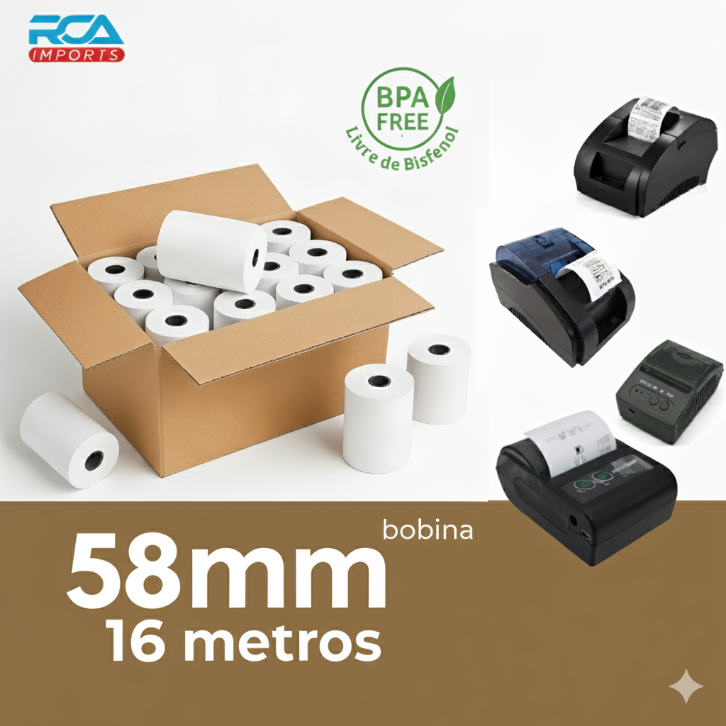 Papel para Mini Impressora 58mm – Bobina Térmica Compatível com Máquina de Cartão