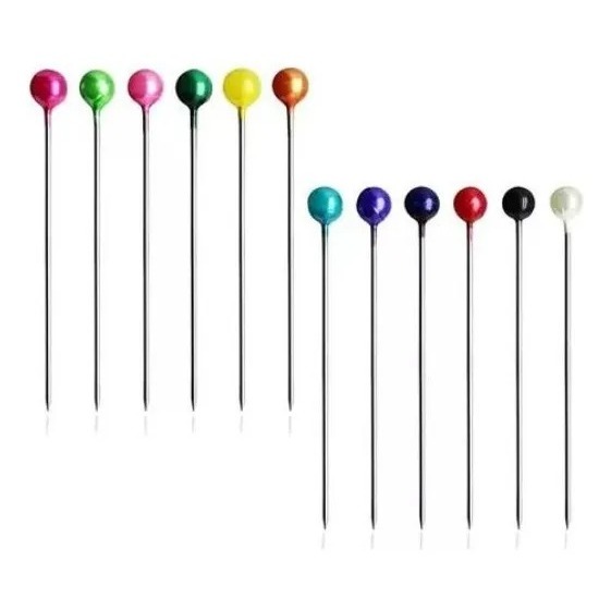 Alfinete de Cabeça Bola Colorida com 100 Unidades