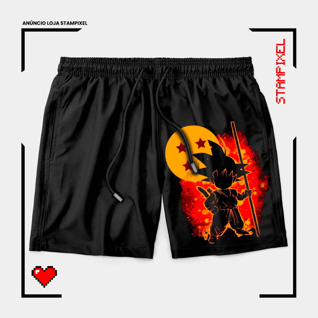 Bermuda Tactel Dragon Ball Goku Kakarotto Esferas Short Anime Confortável Com Elastano Ideal Lazer Treino Esportes Praia