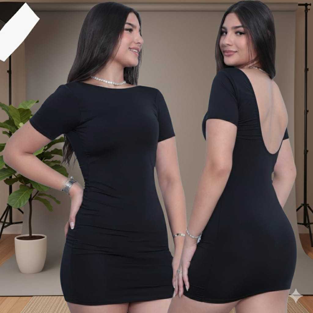 Vestido Costa Nua Manga Curta Colado Curto Feminino Tubinho Suplex Moda Blogueira Sexy COSTA ABERTA.