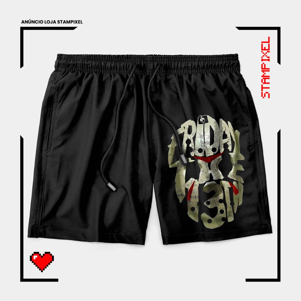 Bermuda Tactel Mascara Jason Friday The 13th Sexta 13 Short Confortável Com Elastano Ideal Lazer Treino Esportes Praia