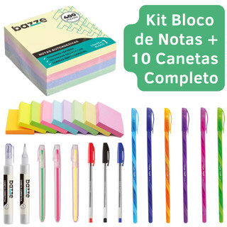 Kit Bloco Adesivo 400 Folhas Canetas Coloridas Marca Texto Ponta Fina Material Escolar Ad…