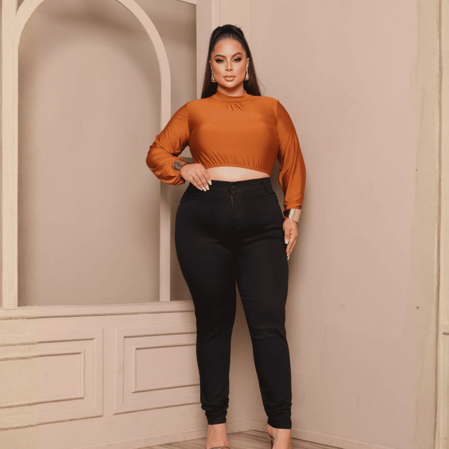 Calças Jeans Femininas Plus Size Cintura Alta Até o Umbigo Lycra