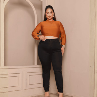 Calças Jeans Femininas Plus Size Cintura Alta Até o Umbigo Lycra