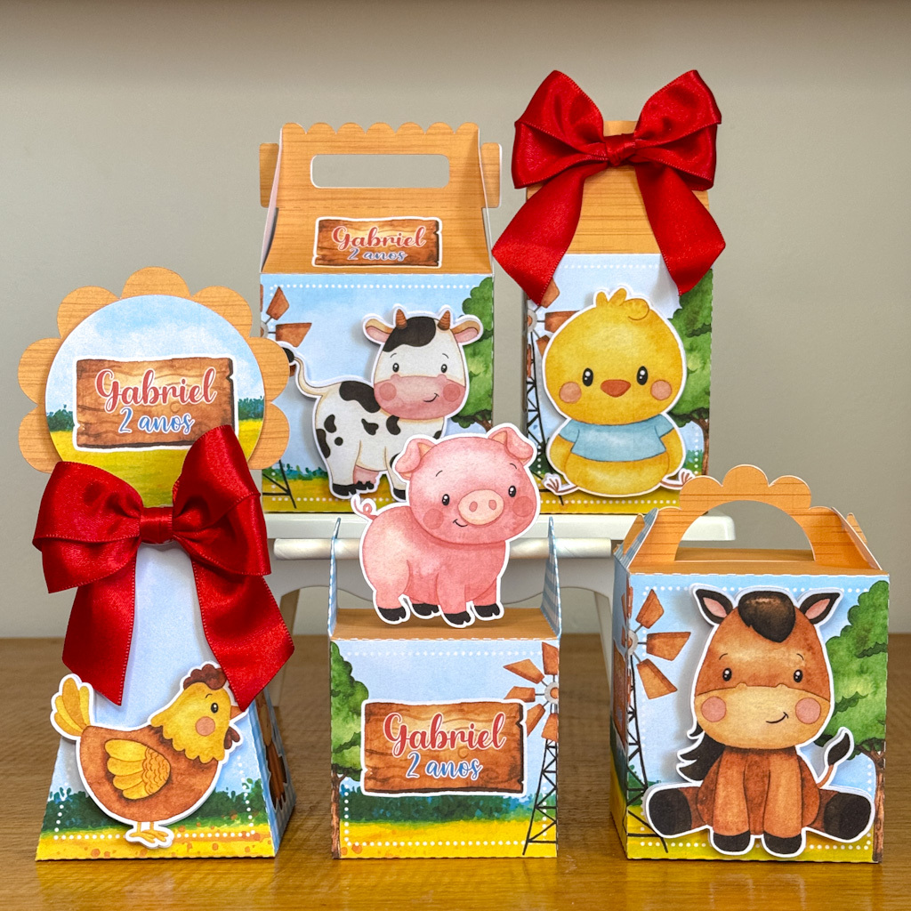 Kit Festa Fazendinha  Menino | Lembrancinhas Personalizadas | Caixinhas Fazendinha Delicadas | Pegue e Monte