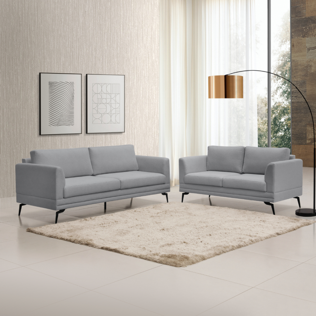 Kit Sofá 2,20mt + Sofá 1,60mt Moderno Perfeito Para Apartamentos Compactos Confortável - Linho  Pé de Ferro Poemme