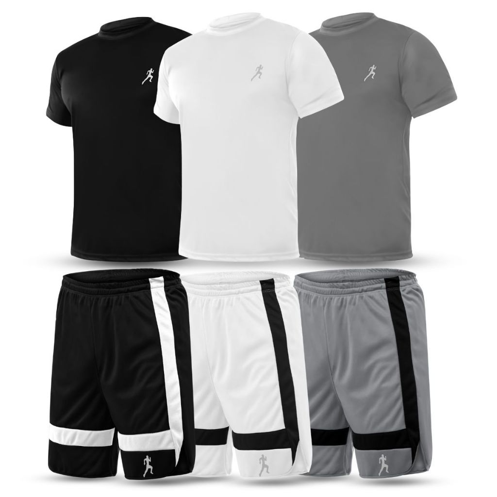 Kit 3 camisetas Camisas Masculina Boneco + 3 Bermudas Shorts Academia Dupla Kit 3 camisetas Camisas Masculina Boneco + 3 Bermudas Shorts Academia Dupla