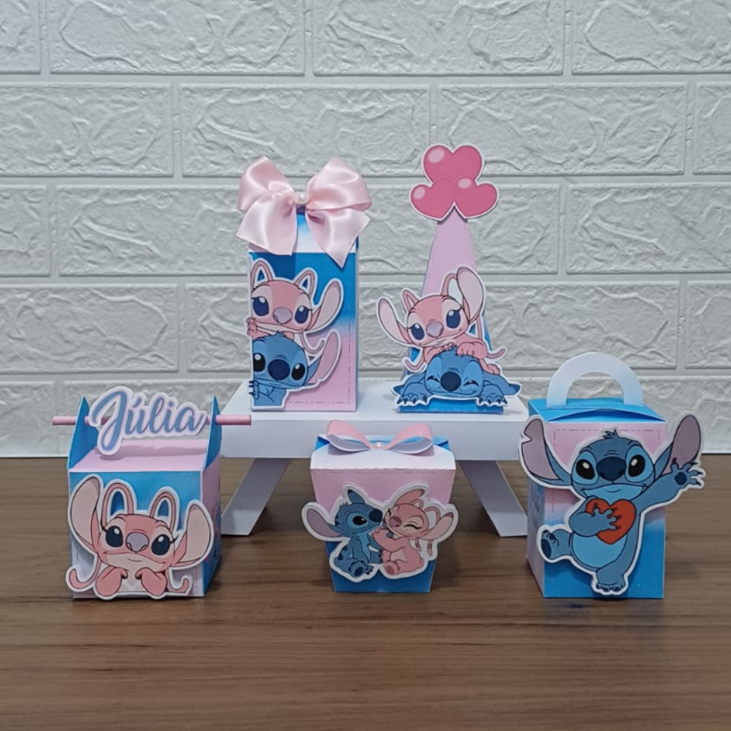 Kit Personalizado Stitch e Angel Lembrancinhas de Festa Infantil Aniversário Caixinha Personalizada