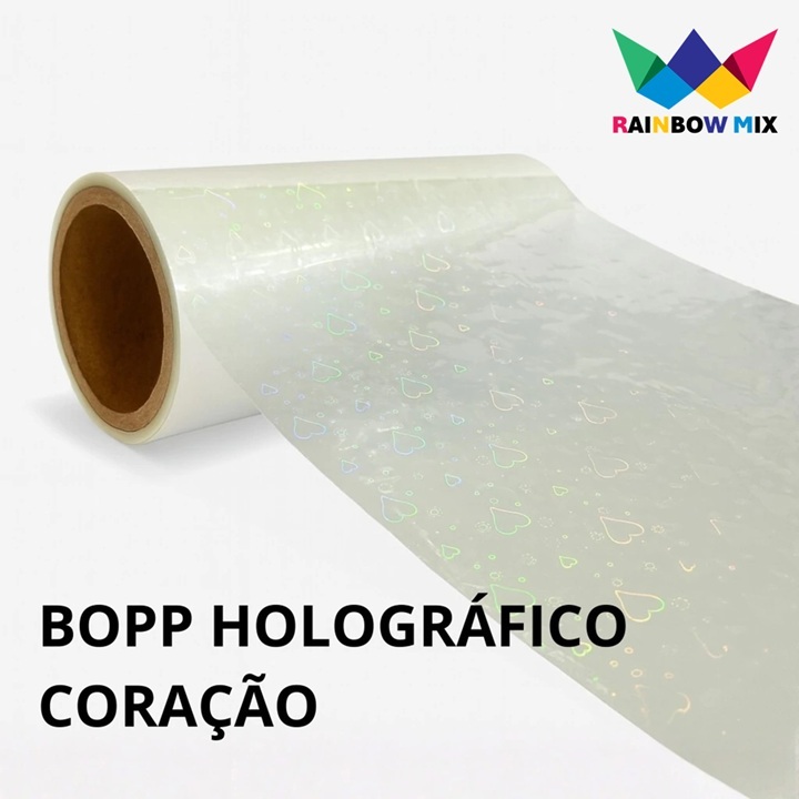 Bopp Holográfico Coração 3D Laminação a Quente 10 a 50 Metros x 22cm