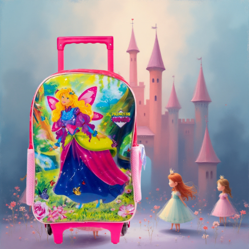 KIT Mochila de Rodinhas Infantil Princess Wings com Lancheira - Rosa