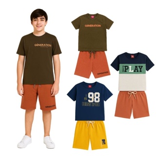 Kit Sortido 6 Peças Conjuntos 3 Camisetas Manga Curta + 3 Bermudas Menino Juvenil em Oferta na Shopee