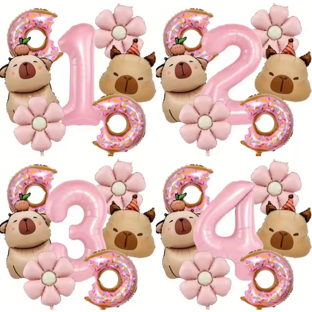 KIT BALÃO TEMÁTICO DONUTS FLORES CONJUNTO CAPIVARA em Oferta na Shopee
