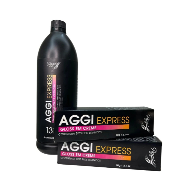 Gloss Express Aggily Para Coloração de Fios Brancos KIT COLORAÇÃO + OX 13 vol /4%