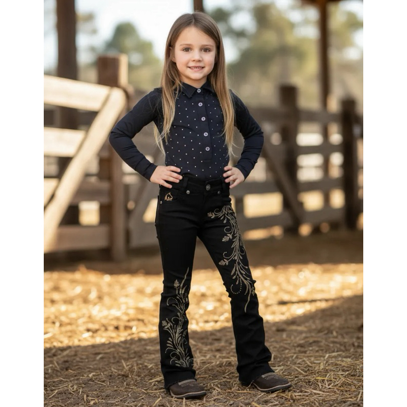 Calça Country Horse Infantil Feminina Ramo Em Pedraria