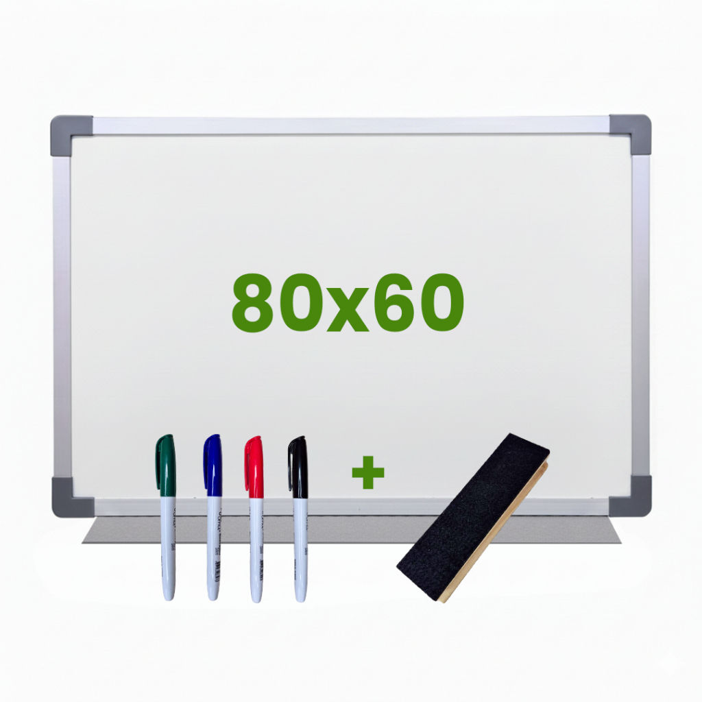 Lousa Quadro Escolar Branco Moldura MDF Aluminizado 80x60