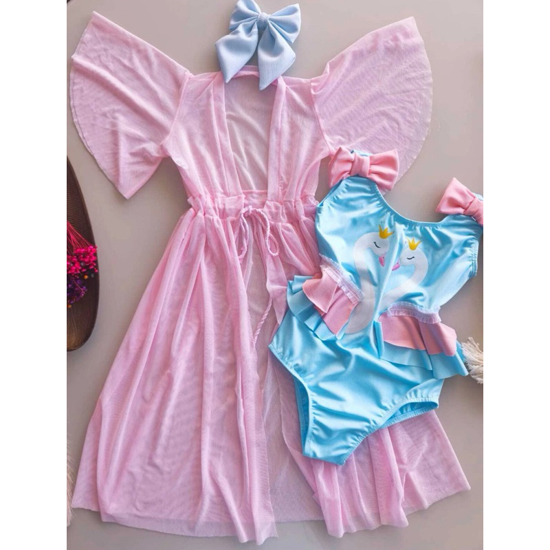 Biquíni Flamingo com saida de praia,Moda blogueirinha infantil menina