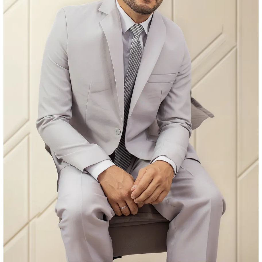 Terno Italiano Slim Masculino Cinza Claro - Paleto + Calça + Barato!