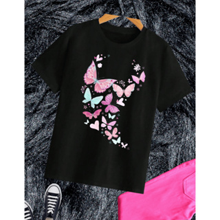 Blusinha infantil e juvenil menina, Borboletas Claras,100% algodão,Camiseta feminina,moda infantil Preta em Oferta na Shopee