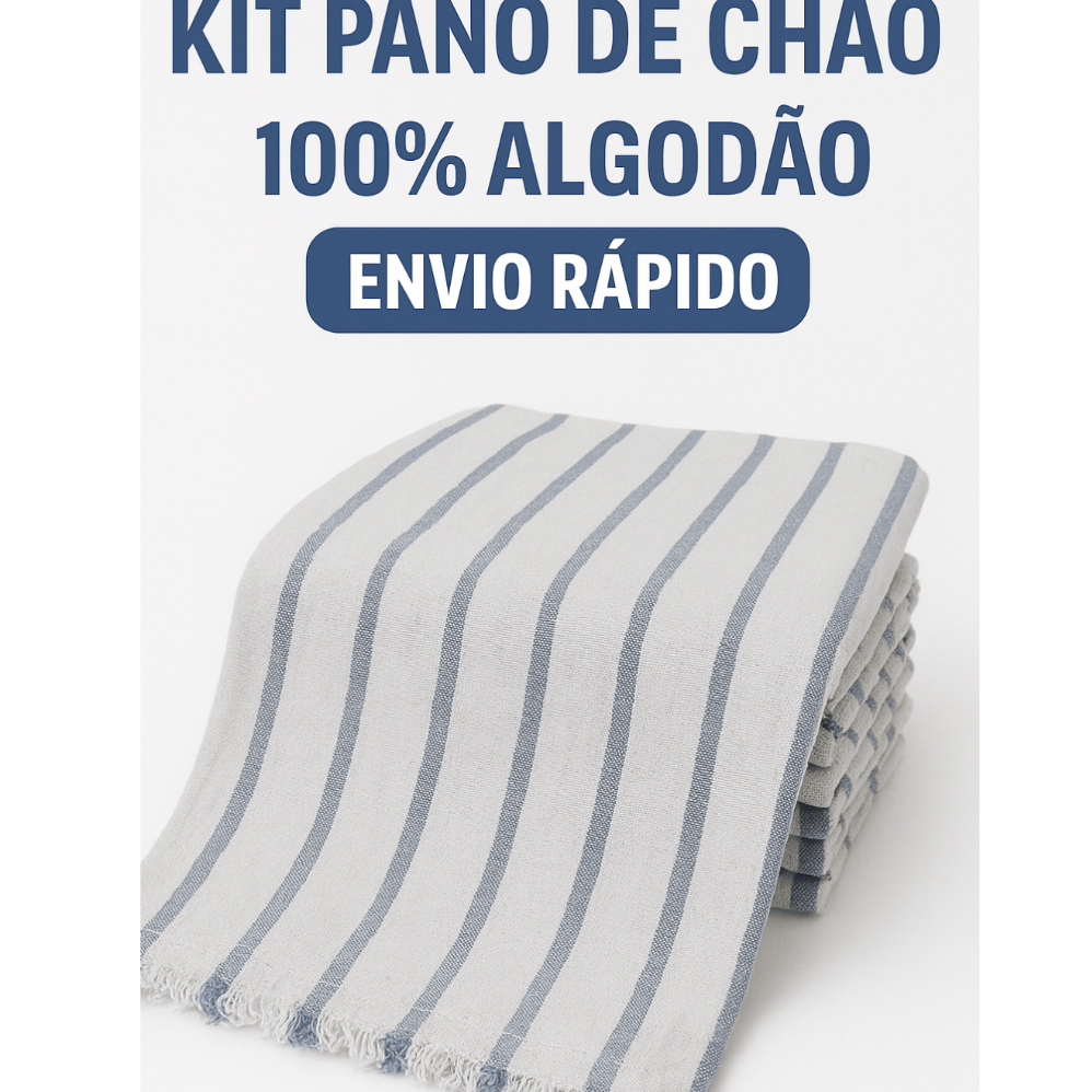 Kit 10 Panos de Chão Listrado 45×65 cm 100% Algodão Premium Alta Absorção Kits C/ 3,5,10 10, 5,