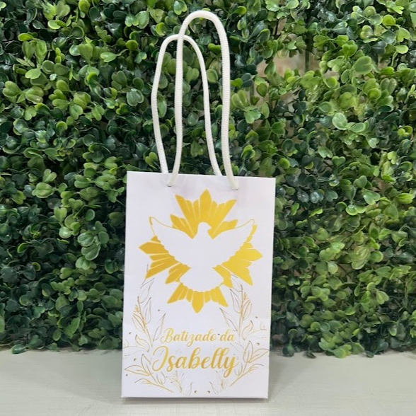 Sacolinha Batizado Dourado - Primeira Eucaristia - Comunhão - PEGUE E MONTE - Personalizados - Lembrancinhas - kit festa