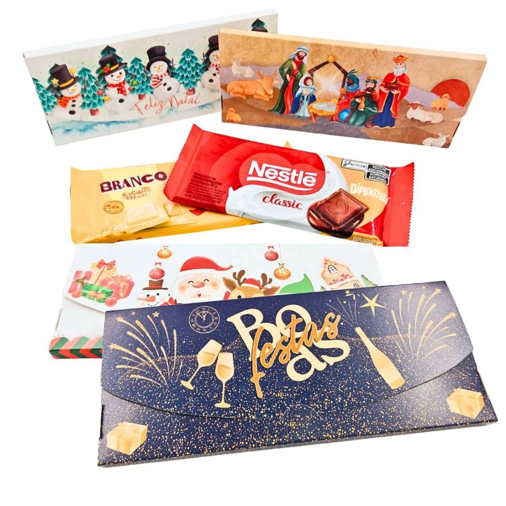 Novidade! Caixas para tabletes de chocolate (tabletes de mercado) - Especial de NATAL