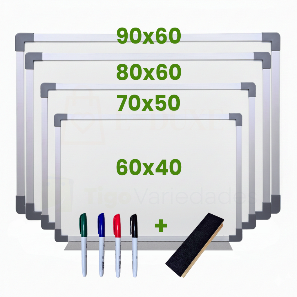 Lousa Quadro Escolar Branco Moldura MDF Aluminizado Souza