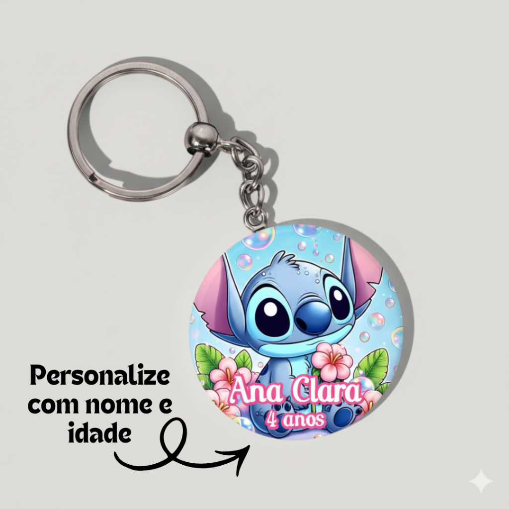 50 CHAVEIROS BOTTON PERSONALIZADOS LILO E STITCH 3,5CM | LEMBRANCINHA PARA ANIVERSÁRIO