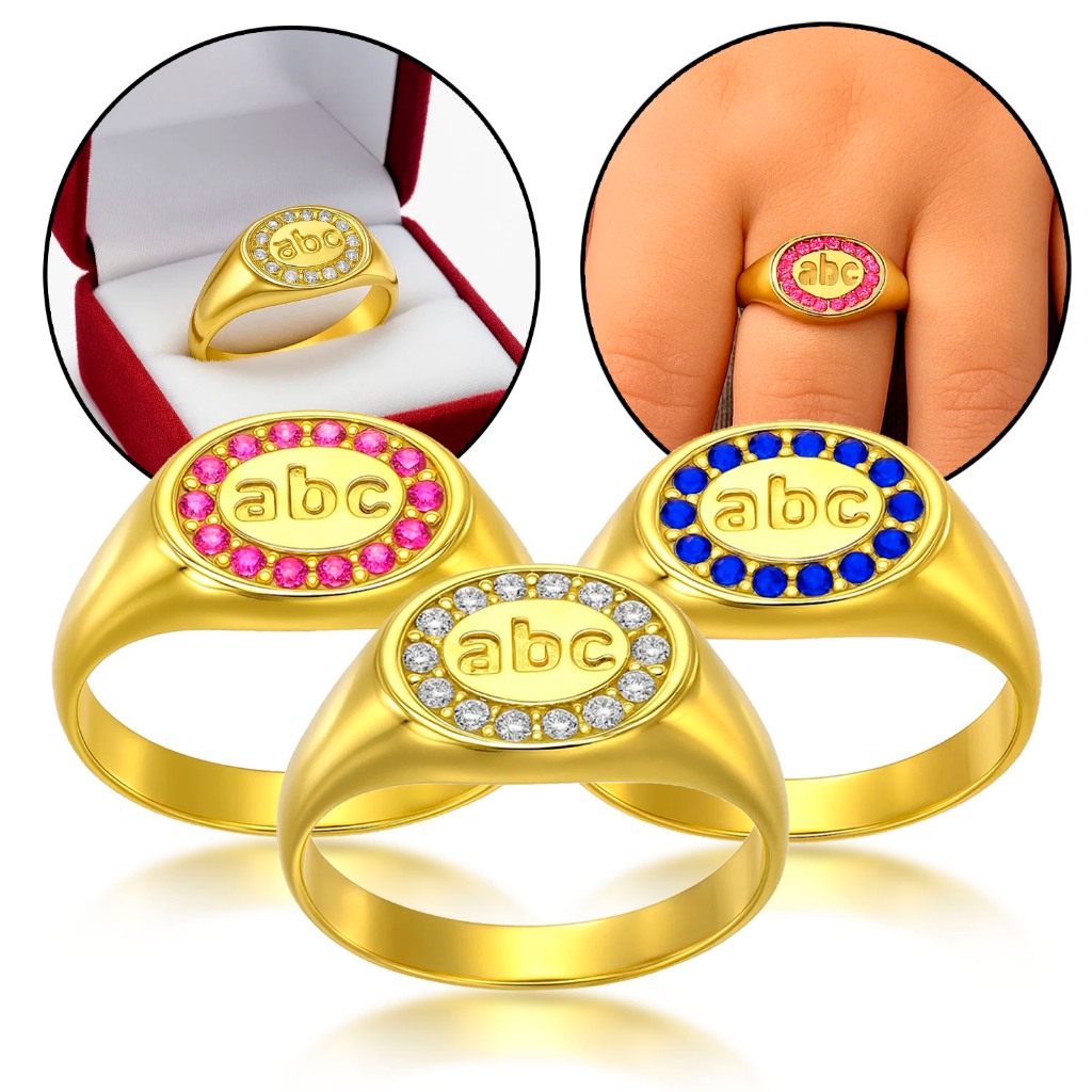 Anel Infantil ABC 100% Moeda Antiga Delicado Com Zircônias