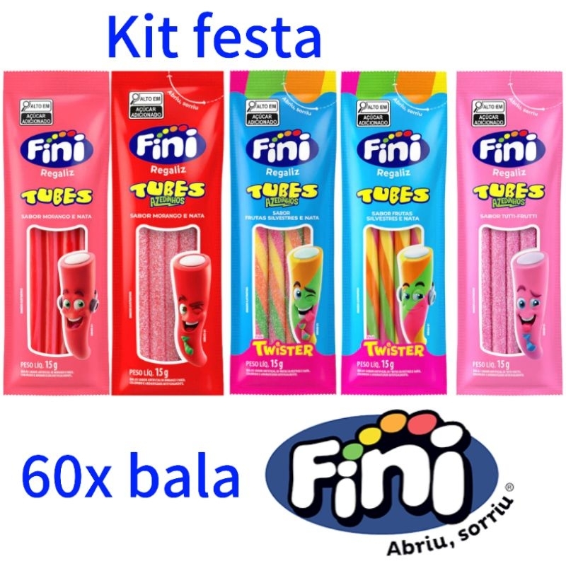 Bala fini Tubes pacotes 60 unidades de 15g cada. faça festa, kit, aniversário e lembrançinha