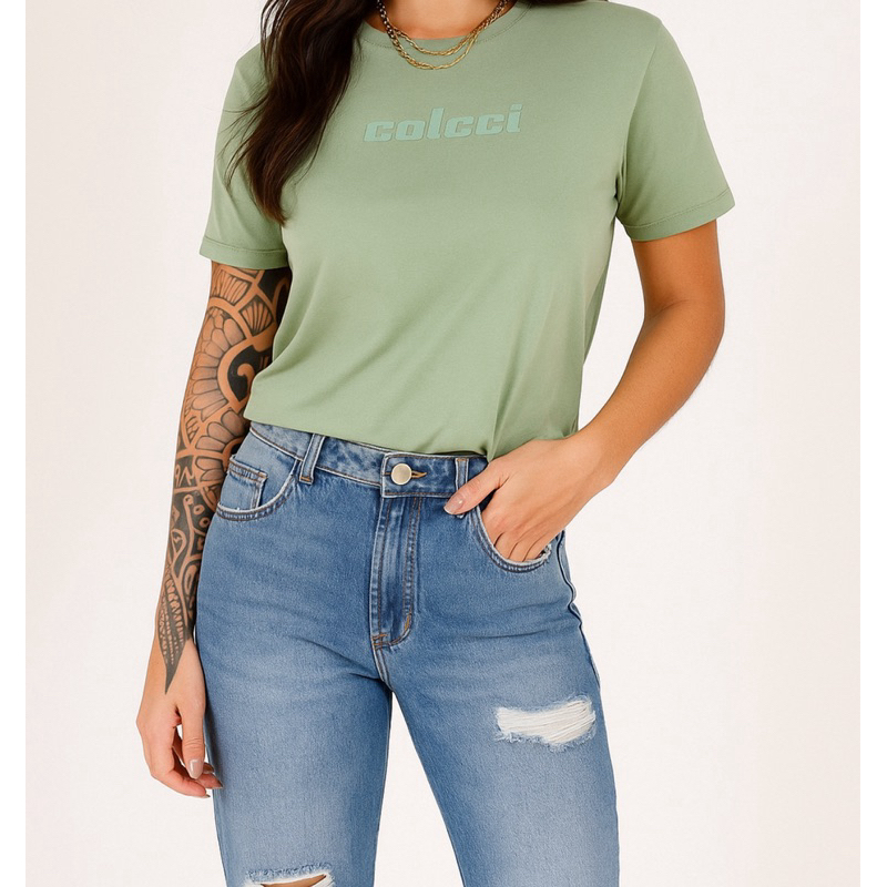 T-shirt  unissex em relevo  verde, básica logo, camiseta algodão confortável, camiseta casual masculina