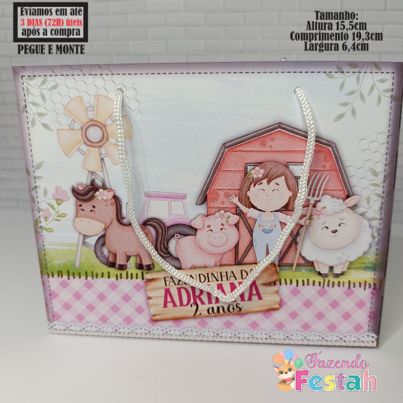 Sacolinha(M) FAZENDINHA MENINA personalizada - lembrancinha de festa - aniversário - sacolinha surpresa