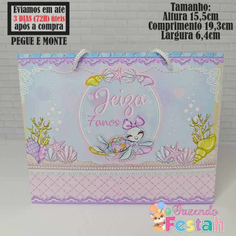 Sacolinha(M) FUNDO DO MAR MENINA personalizada - lembrancinha de festa - aniversário - sacolinha surpresa