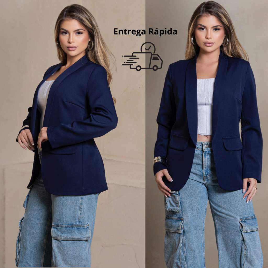 Blazer Alfaiataria Feminino Terninho Elegante Casual Trabalho Evangélica Lapela Xale Max Luxo